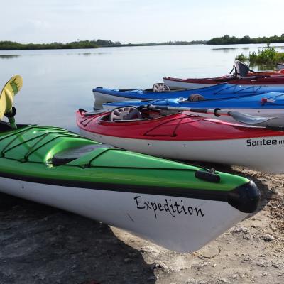 kayaks on shore of st martins marsh